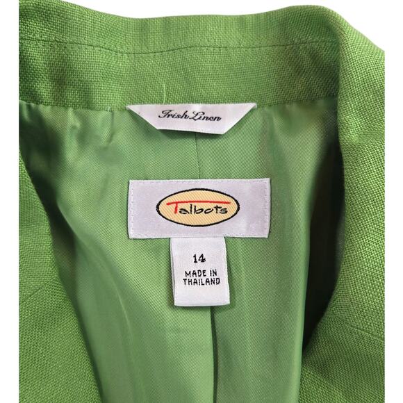 Talbots | Bright Green Irish Linen Blazer | Size  14 - Picture 4 of 5